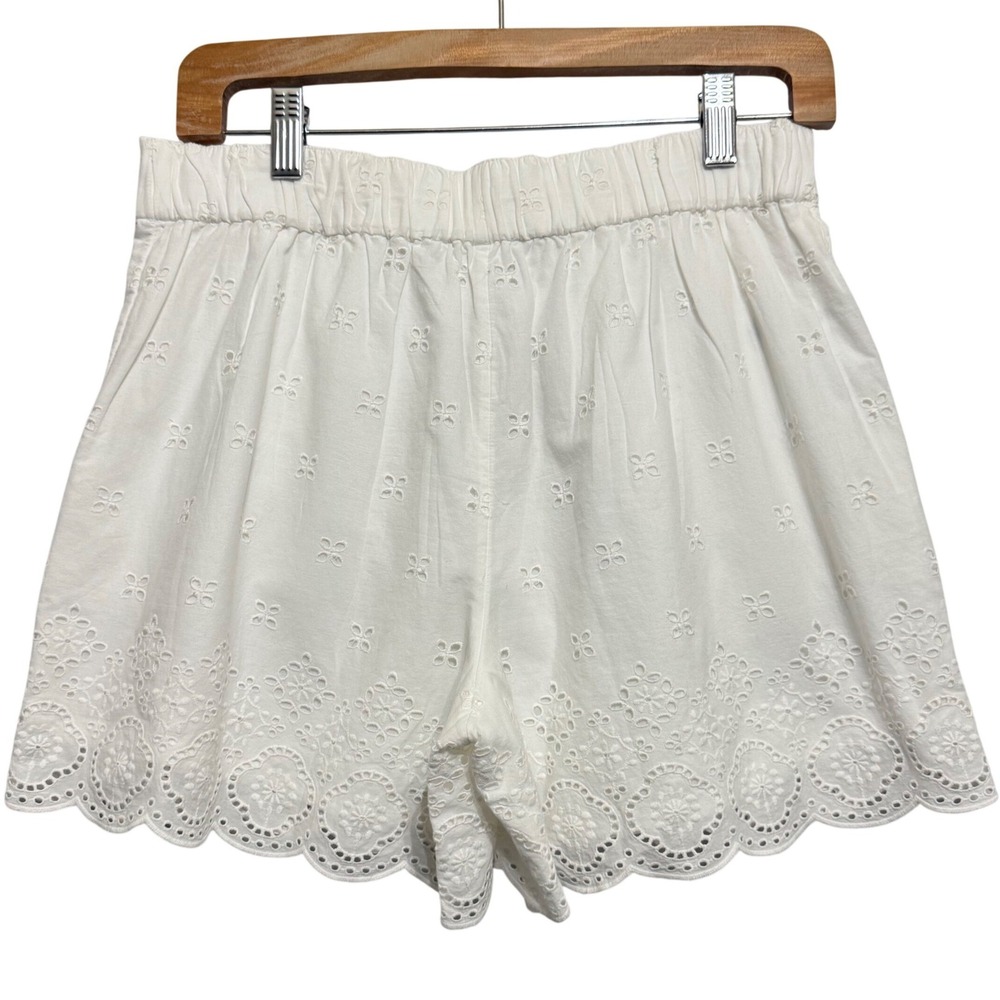 LOFT Eyelet Shorts XS White NWT Scalloped Cotton Boho Floral Embroidery‎ - Picture 4 of 9